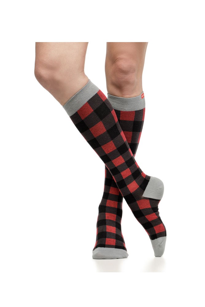 Vim & Vigr 15-20 mmHg Women's Stylish Compression Socks - Merino Wool (Montana Plaid: Red & Black)