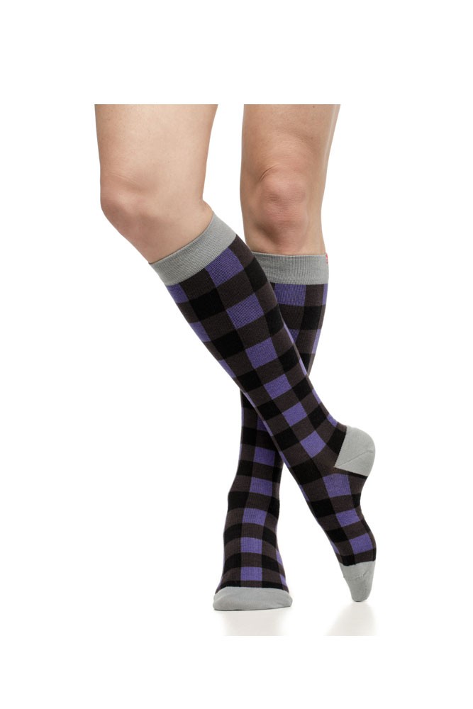 Vim & Vigr 15-20 mmHg Women's Stylish Compression Socks - Merino Wool (Montana Plaid: Violet & Black)