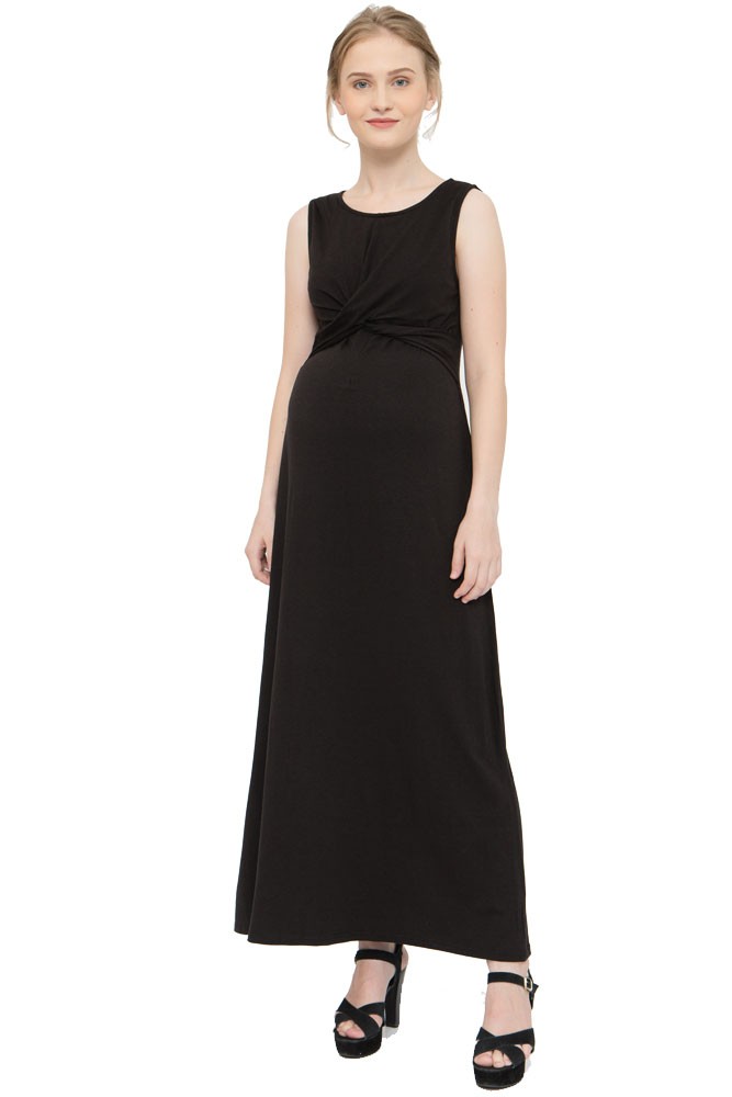 Chiyo Bamboo Maternity & Nursing Maxi Dress (Black)
