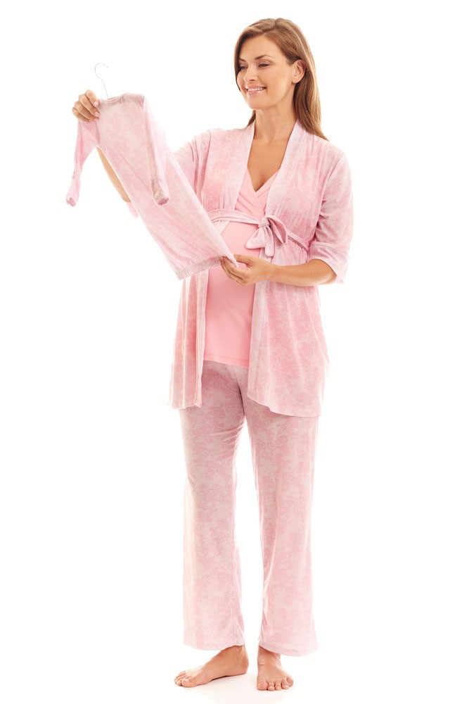 Analise 5-Piece Mom and Baby Maternity and Nursing PJ Set (Pink Chantilly)