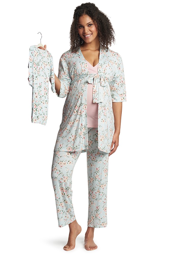 Analise 5-Piece Mom and Baby Maternity and Nursing PJ Set (Cloud Blue)