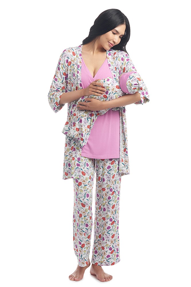 Analise 5-Piece Mom and Baby Maternity and Nursing PJ Set (Zinnia)