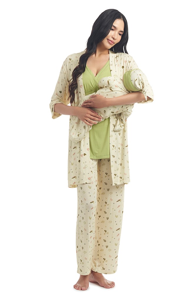 Analise 5-Piece Mom and Baby Maternity and Nursing PJ Set (Nature)