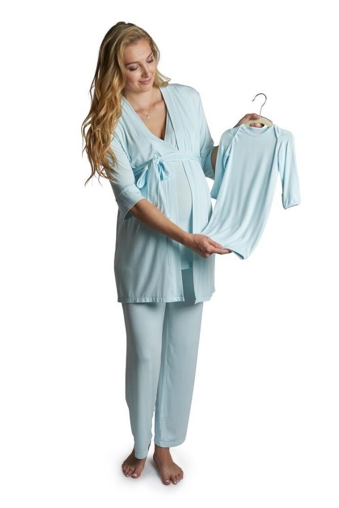 Analise 5-Piece Mom and Baby Maternity and Nursing PJ Set (Whispering Blue)