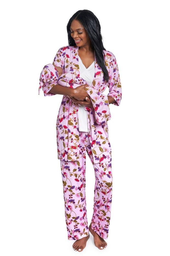 Analise 5-Piece Mom and Baby Maternity and Nursing PJ Set (Lavender Rose)