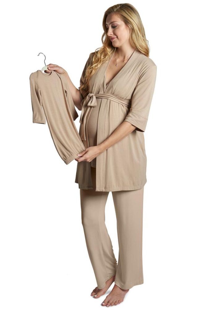 Analise 5-Piece Mom and Baby Maternity and Nursing PJ Set (Latte)