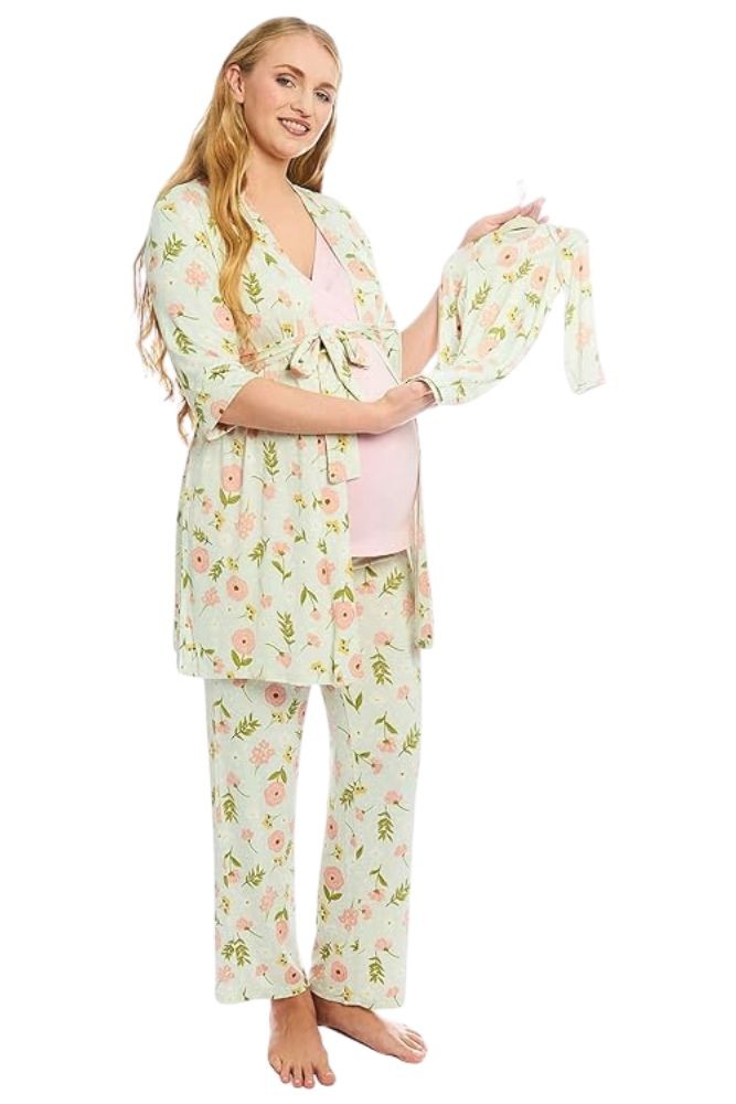 Analise 5-Piece Mom and Baby Maternity and Nursing PJ Set (Carnation)