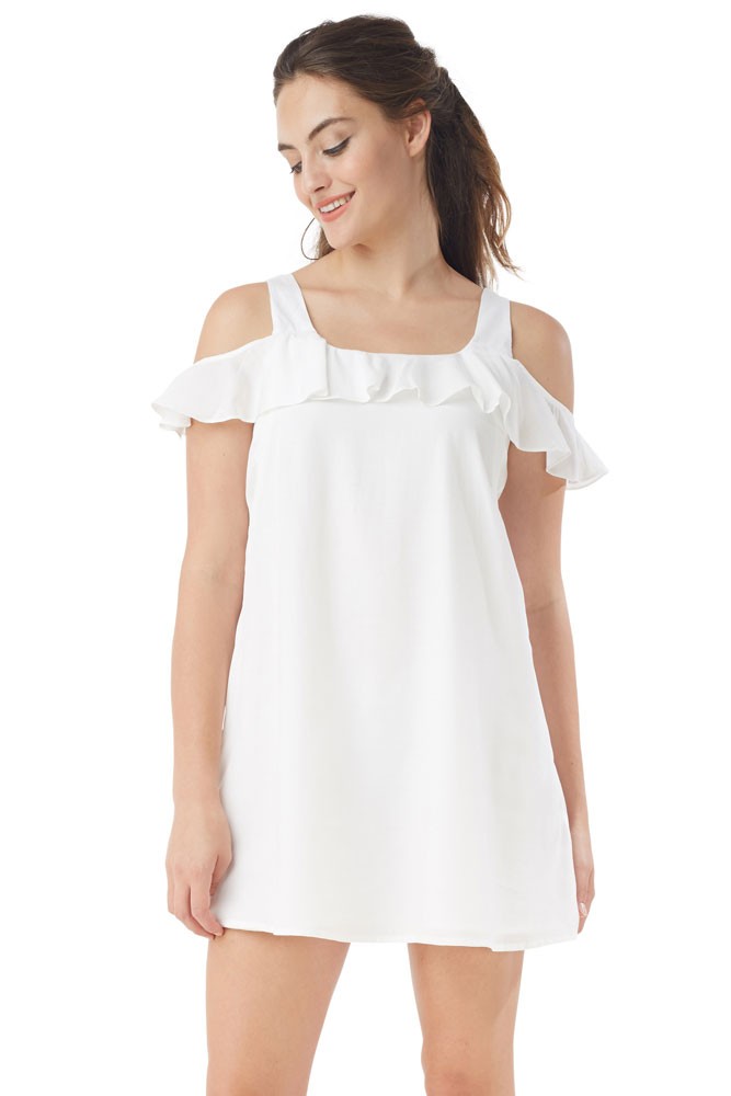 Nikki Cold-Shoulder Nursing Dress (White)