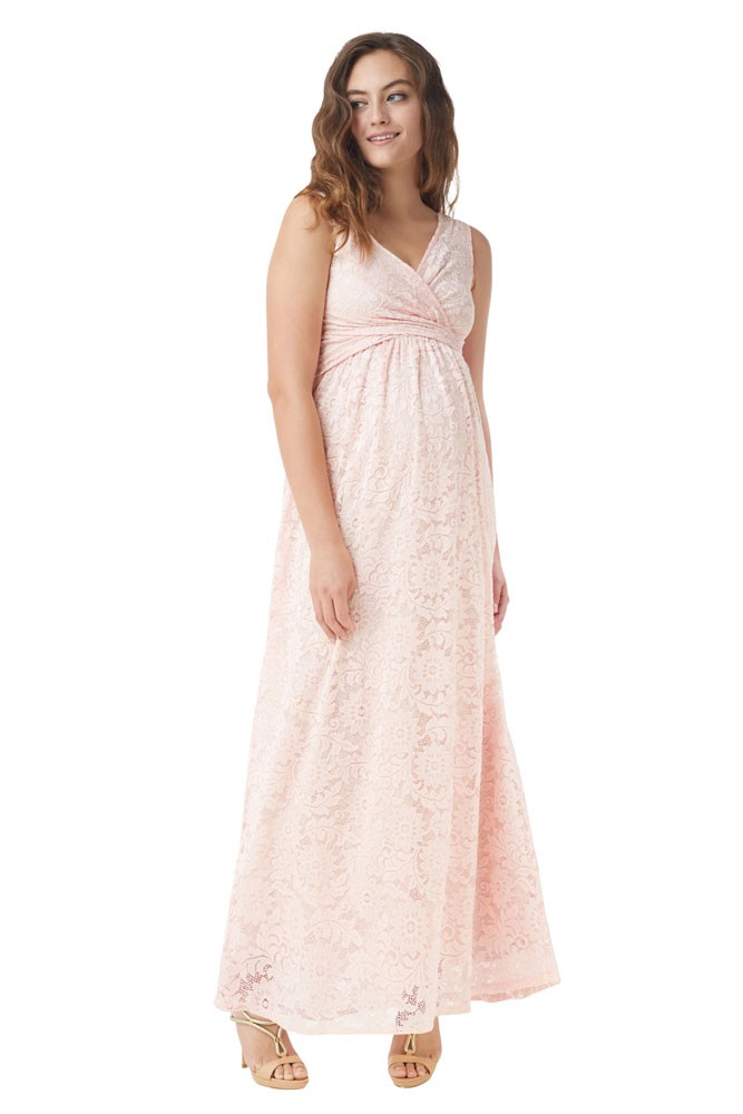 Chantilly Lace Maternity & Nursing Maxi Dress (Blush Pink)