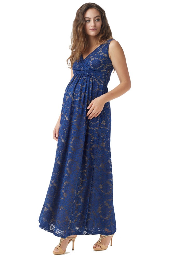 Chantilly Lace Maternity & Nursing Maxi Dress (Sapphire Blue)