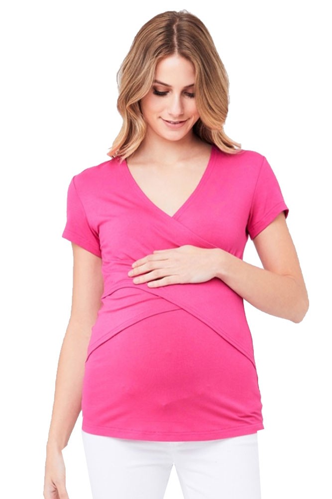 Embrace Short Sleeve Crossover Front Maternity & Nursing Tee (Very Berry)