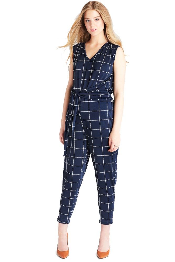 Lily Maternity Jogger Jumpsuit (Navy Grid)