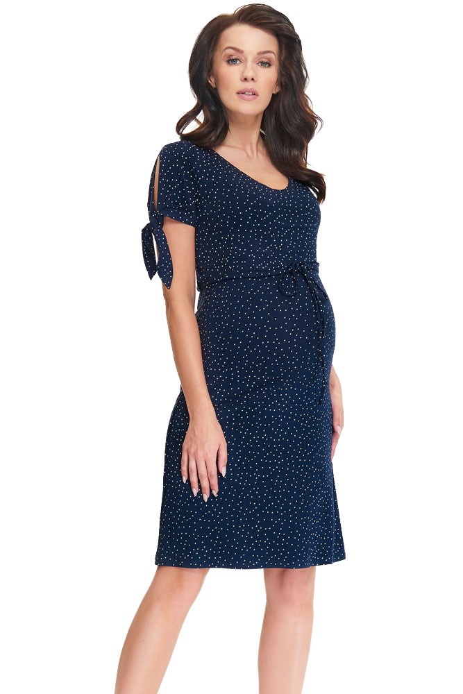 Emmy Split Sleeve Polka-Dot Maternity & Nursing Dress (Dark Blue Polka-Dot)