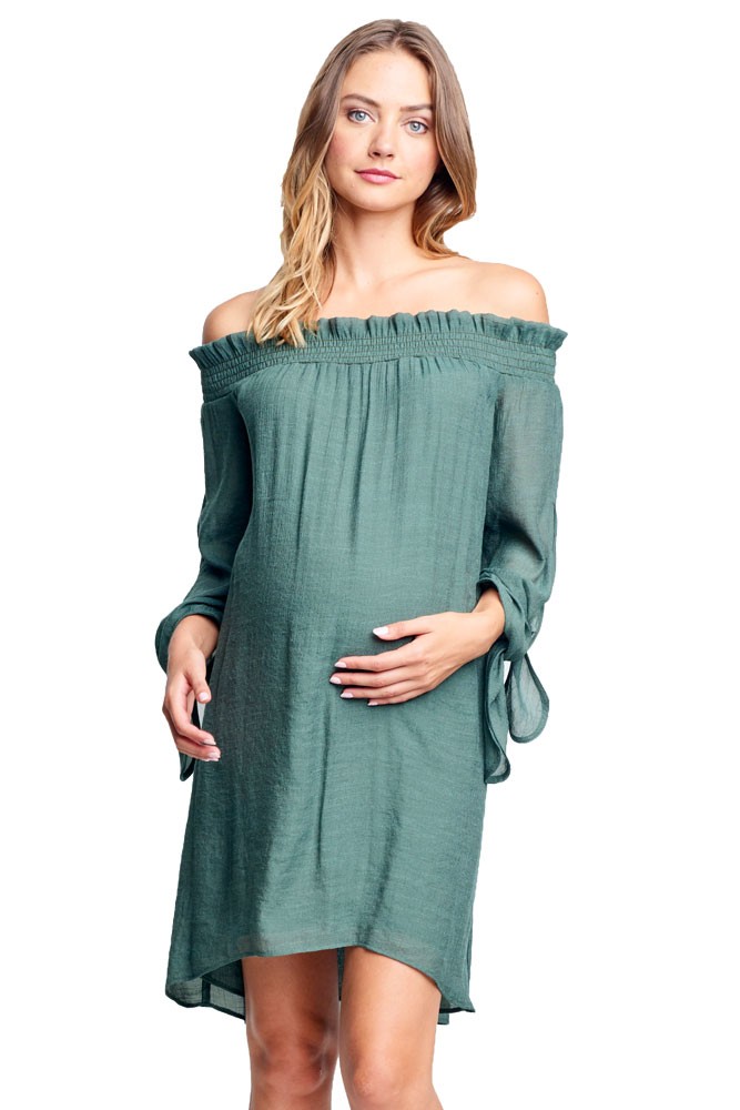 Juliet Off-the-Shoulder Maternity Dress (Olive)