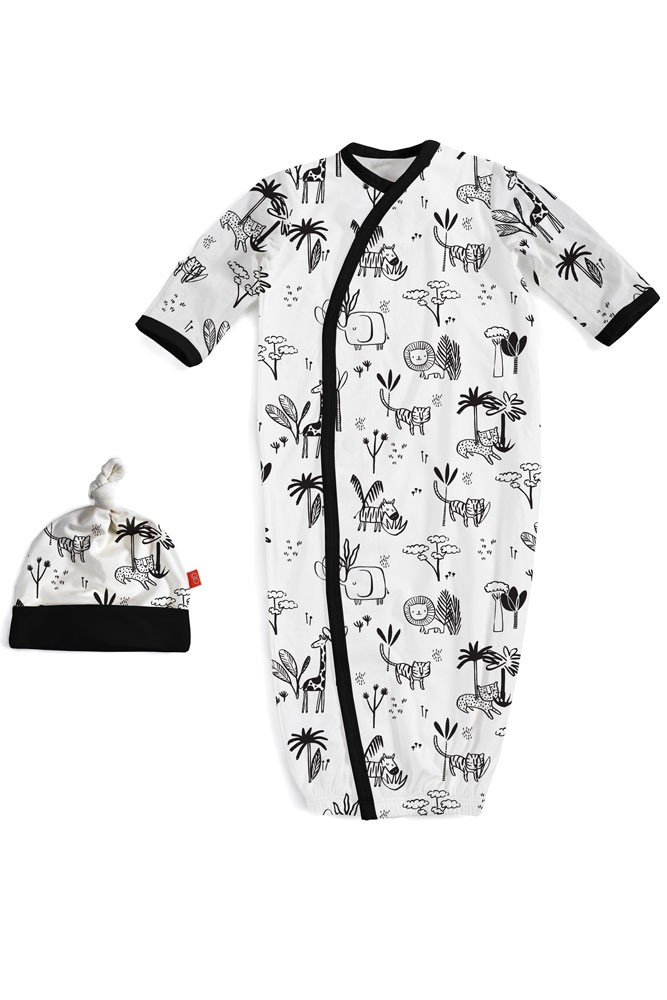 Magnetic Me™ Modal Magnetic Baby Gown & Hat Set (Animal Safari)