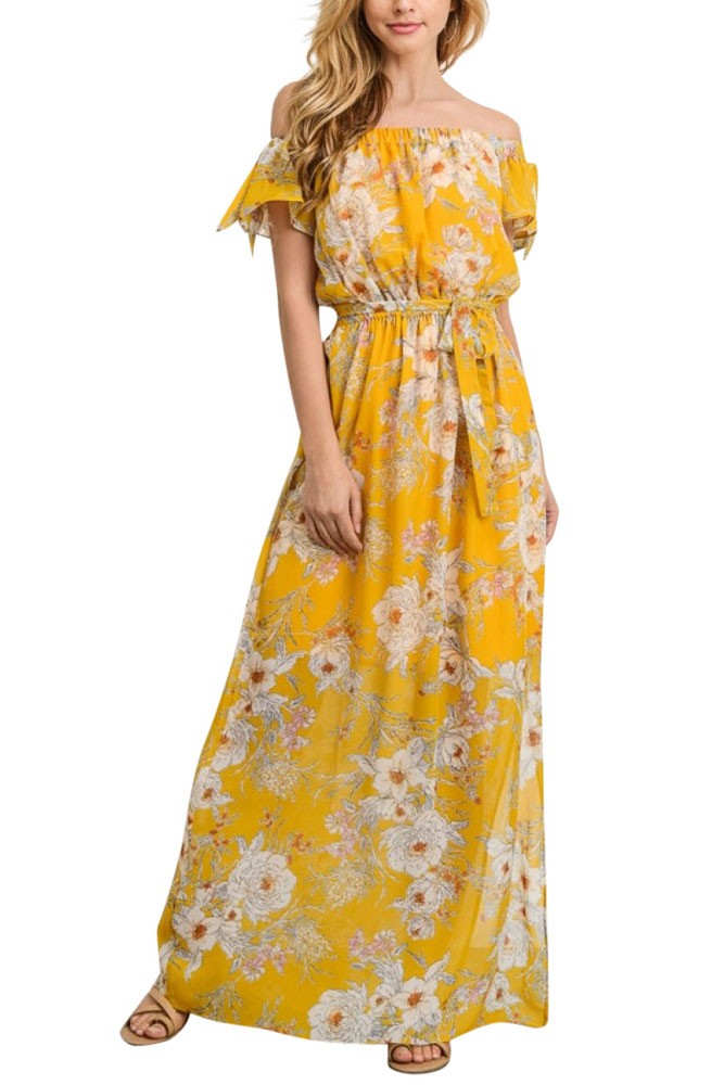 Ophelia Off-the-Shoulder Maxi Dress (Yellow Floral)