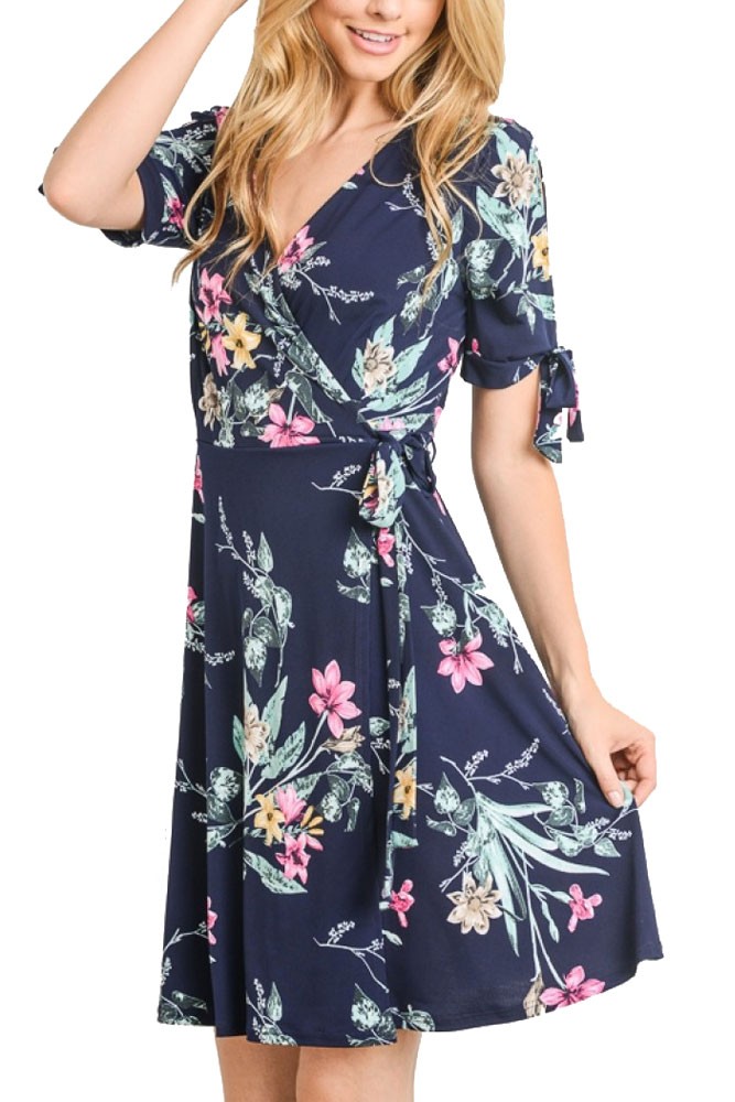 Melissa Slit Sleeve Nursing Friendly Dress (Navy Floral)