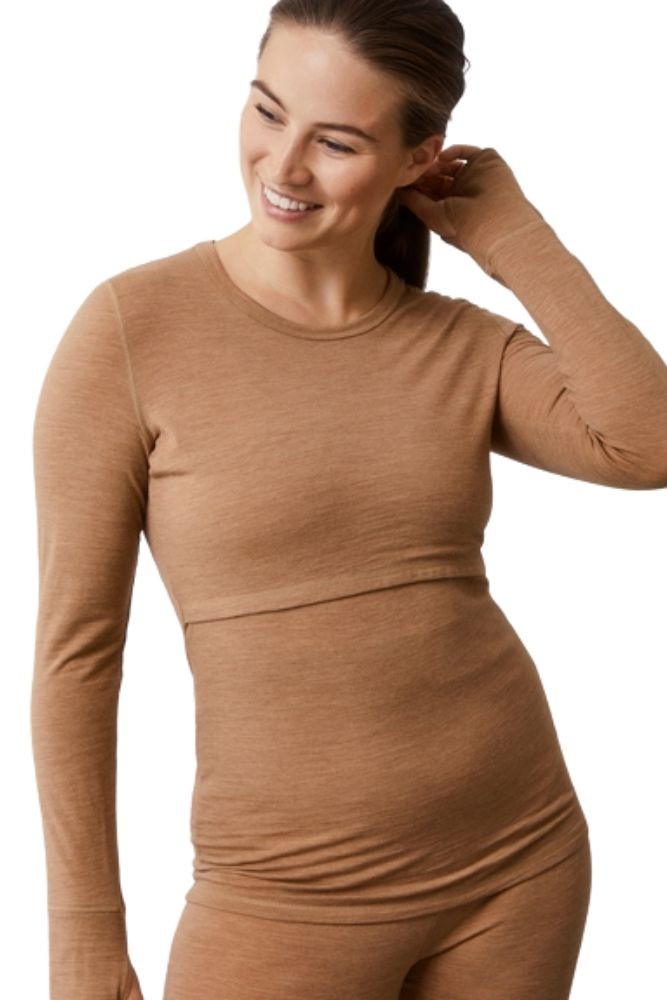 Boob Design Organic Merino Wool Long Sleeved Nursing Top (Brown Melange)
