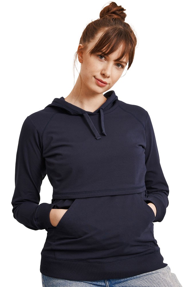 Boob Design B-Warmer Organic Knitted Nursing Hoodie with Kangaroo Pockets (Midnight Blue)