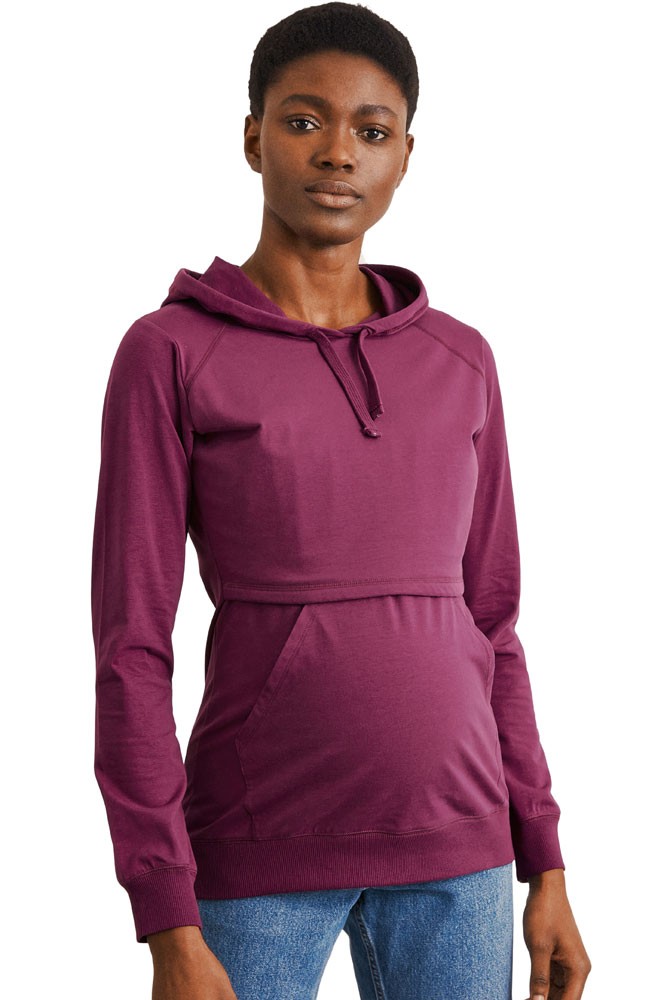 Boob Design B-Warmer Organic Knitted Nursing Hoodie with Kangaroo Pockets (Purple)