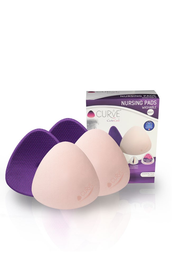 Curve Essenital Washable Nursing Pads- Regular for Night- 2 pairs (Nude with Purple)