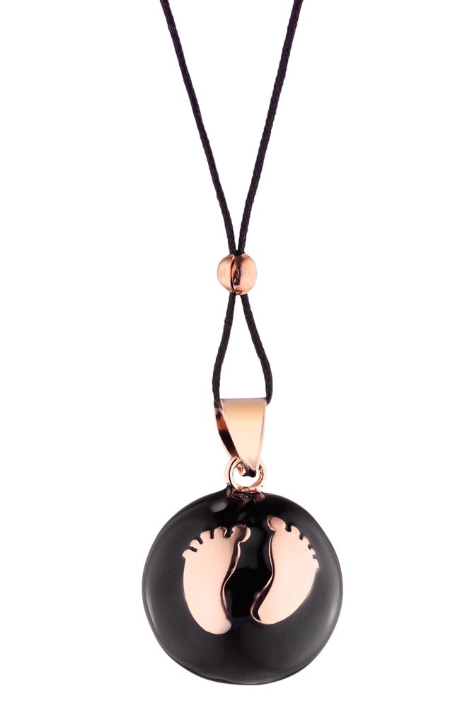 Maternity Bola Necklace with Rose Gold-Plated Feet (Black)