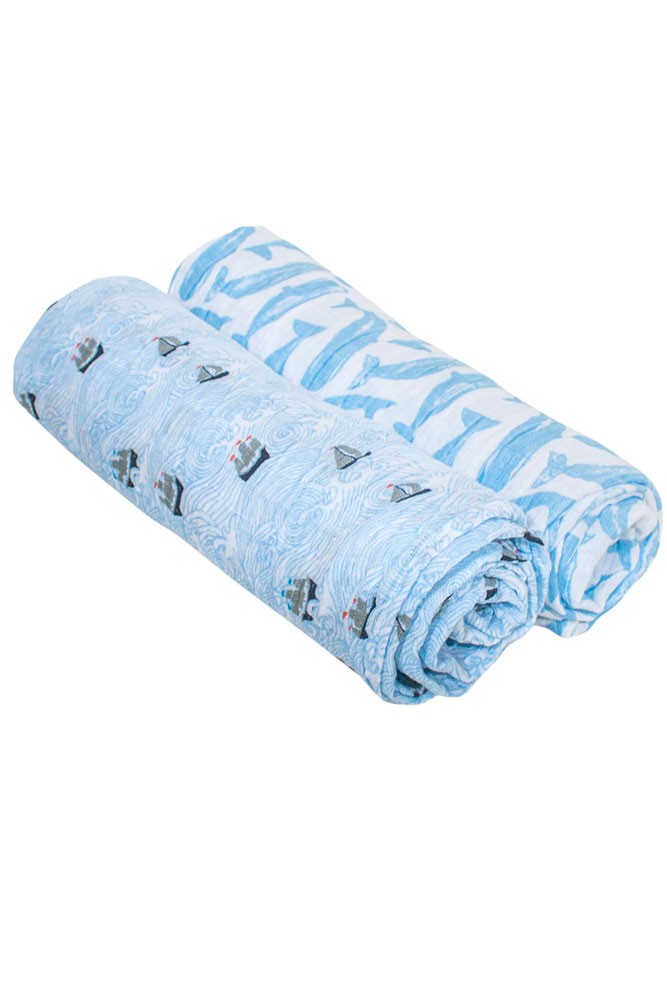 Bebe Au Lait Muslin Swaddle Blankets - Set of 2 (High Seas / Moby)
