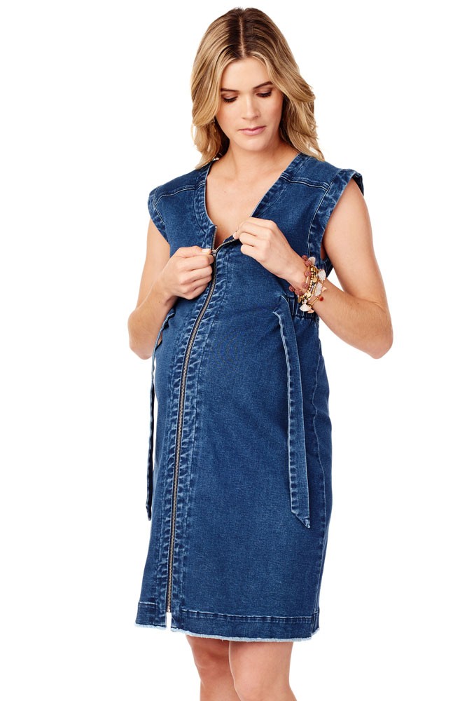 denim maternity dress Maternity and Nursing Denim Pinafore main image 1