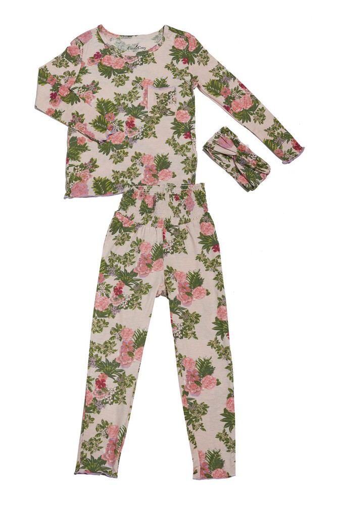 Charlie Kids 3-Piece PJ Pant Set by Everly Grey (Beige Floral)