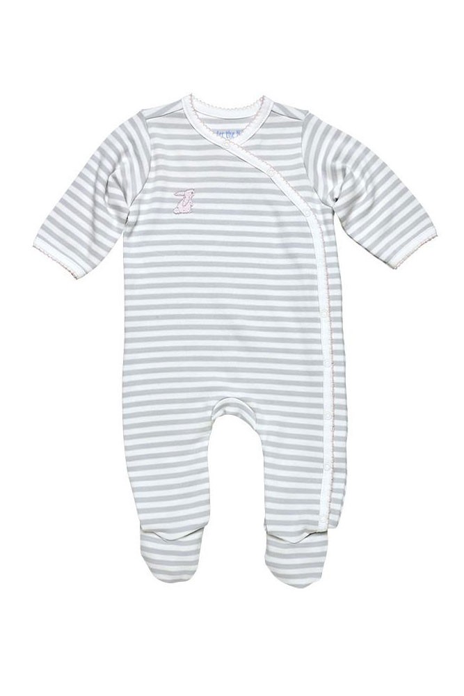 Under the Nile Organic Cotton Printed Side Snap Footie (Grey Stripe)