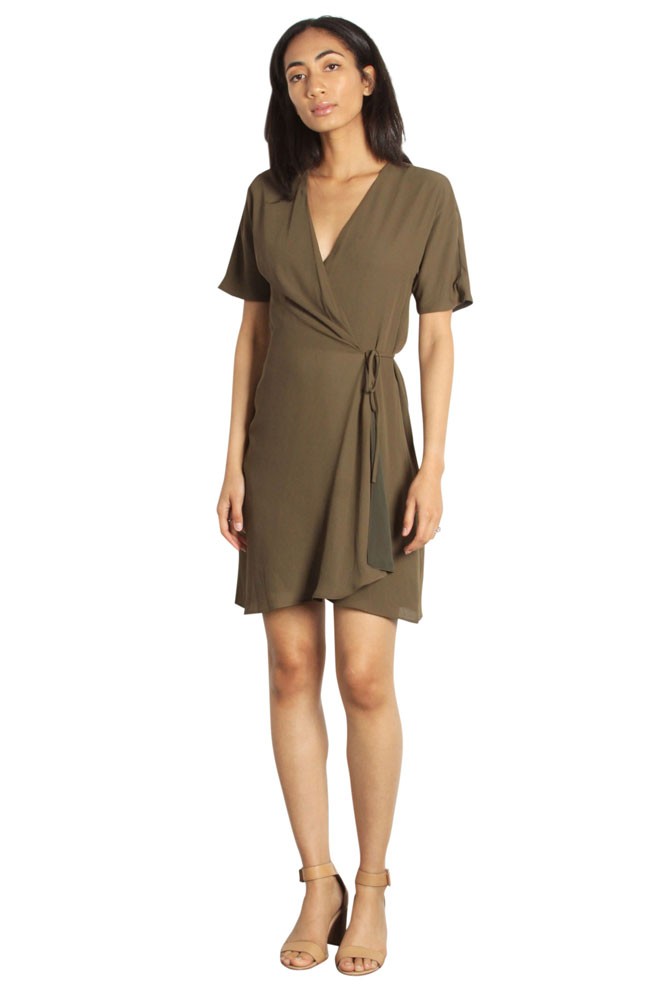 The Port Woven Wrap Dress (Olive)
