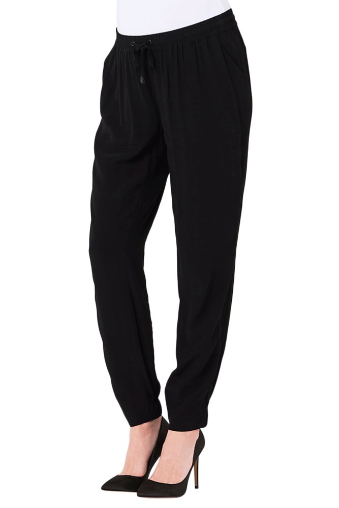 After 5 Relaxed Fit Woven Maternity & After Baby Pants with Elastic Cuffs (Black)