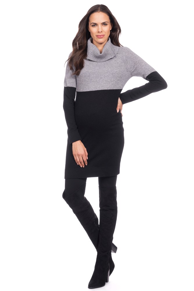 Seraphine Flavia Two-Tone Maternity & Nursing Sweater/Tunic (Grey/Black)