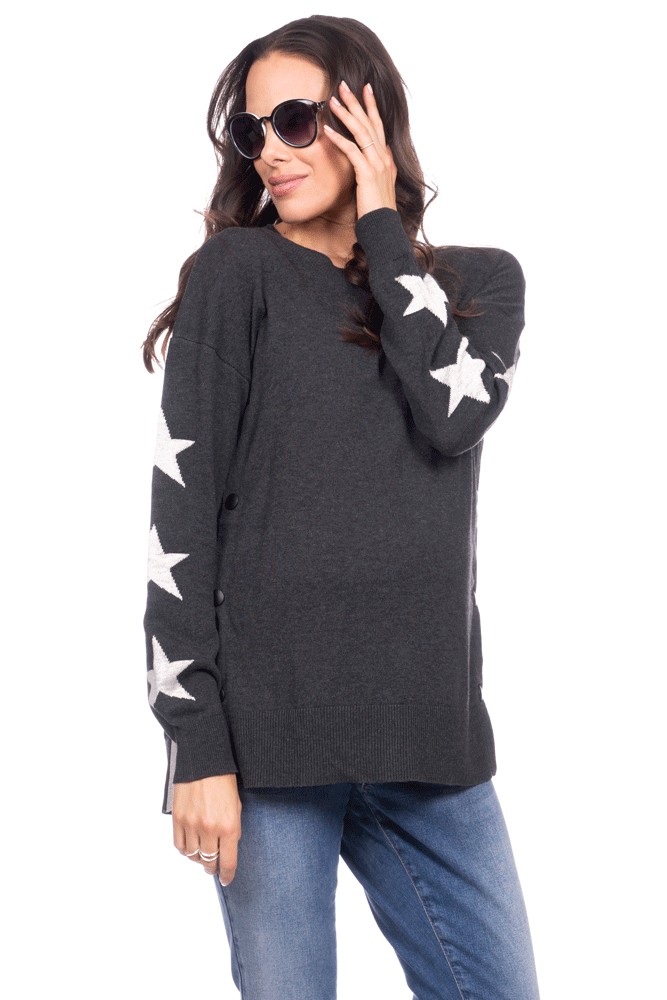 Seraphine Antonella Star Maternity & Nursing Sweater (Greys)