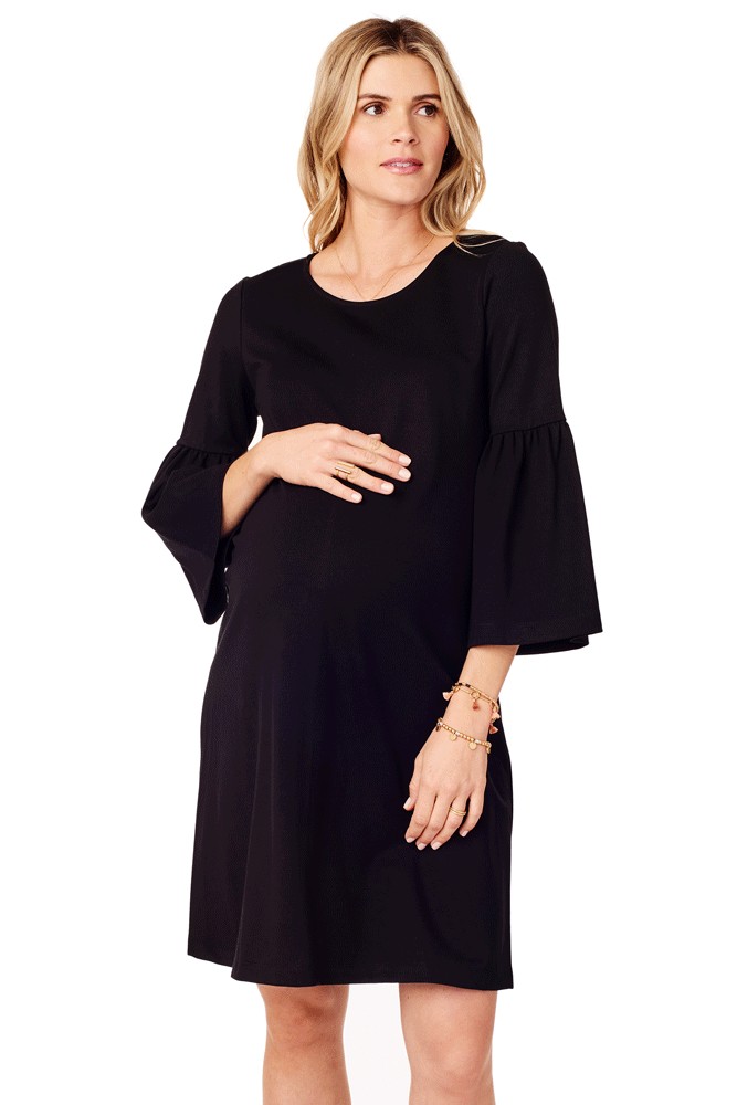 Ingrid & Isabel Ponte Bell Sleeve Maternity Dress (Jet Black)