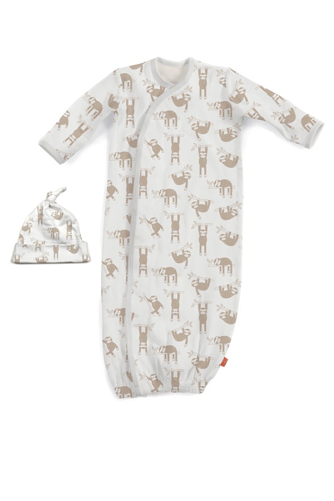 Magnificent Baby Magnetic Me™ Organic Gown & Hat Set (Silly Sloths)