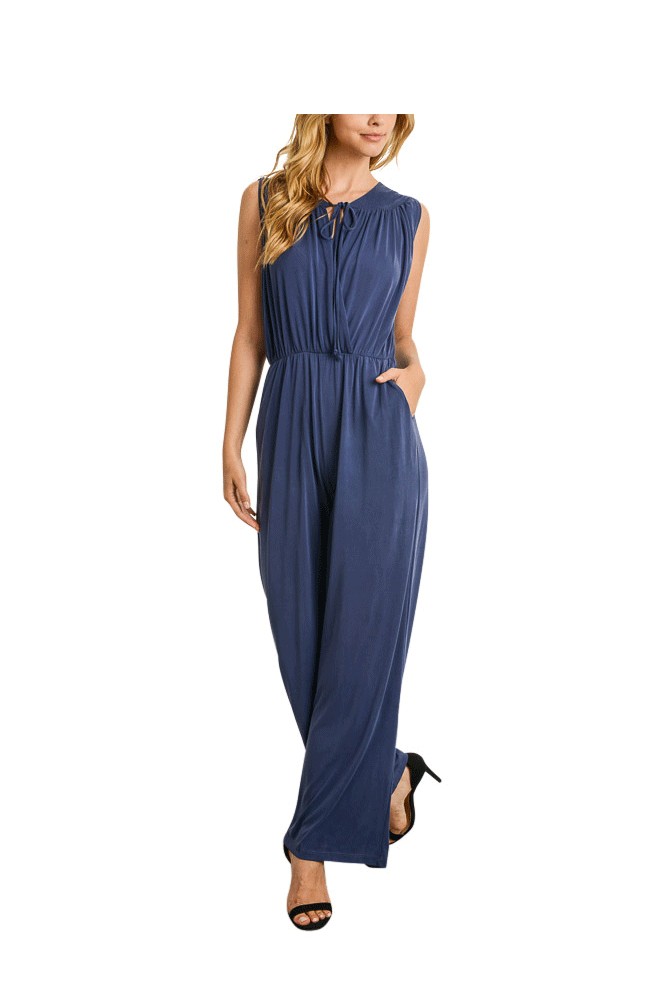 Riley Overlapping Bodice Jumpsuit (Navy)