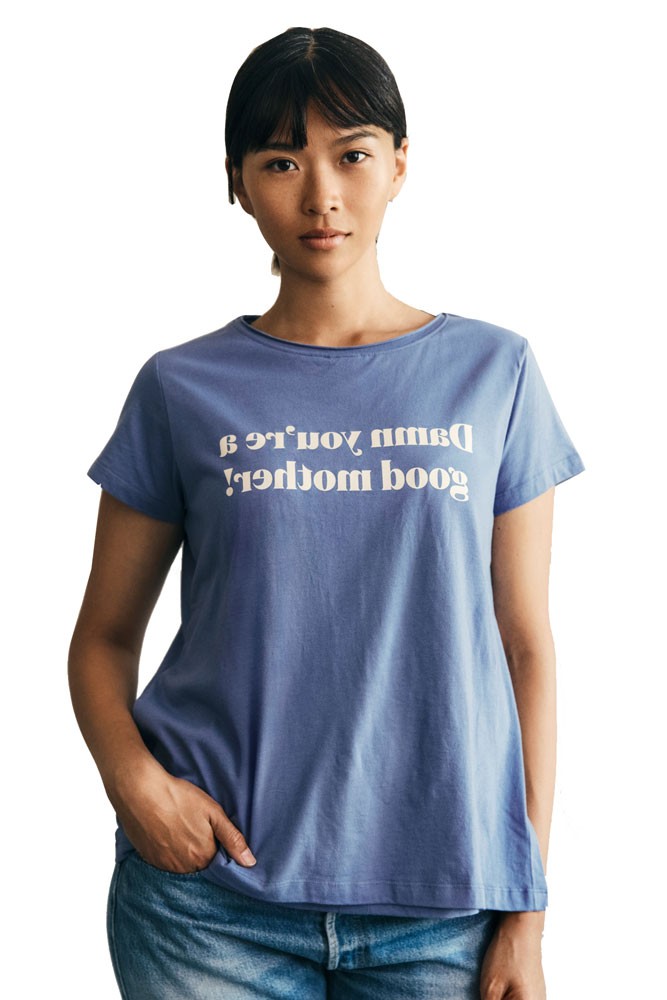 The Chari-Tee- Statement Organic Cotton Nursing Tee for Every Mom with Raw Edge (Country Blue)