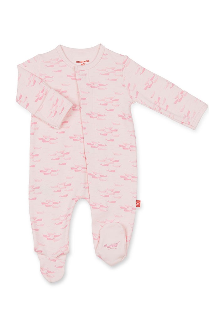 Magnificent Baby Magnetic Me™ Cotton Pink Narwhals Baby Girl Footie (Pink Narwhals)