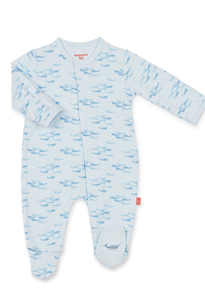 Magnetic Me™ by Magnificent Baby Cotton Blue Narwhals Footie (Blue Narwhals)