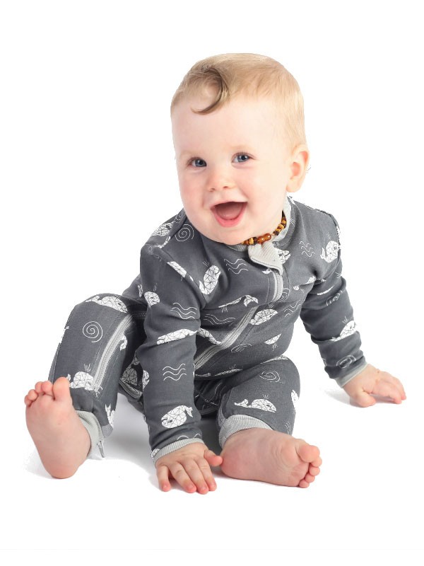 ZippyJamz Organic Baby Footed Sleeper Pajamas w. Inseam Zipper for Easy Changing (Bub Bub Beluga)