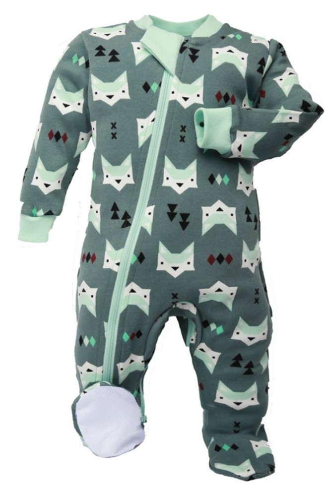 ZippyJamz Organic Baby Footed Sleeper Pajamas w. Inseam Zipper for Easy Changing (Quiet Fox)