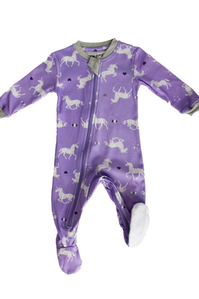 ZippyJamz Organic Baby Footed Sleeper Pajamas w. Inseam Zipper for Easy Changing (Unicorns are Real)