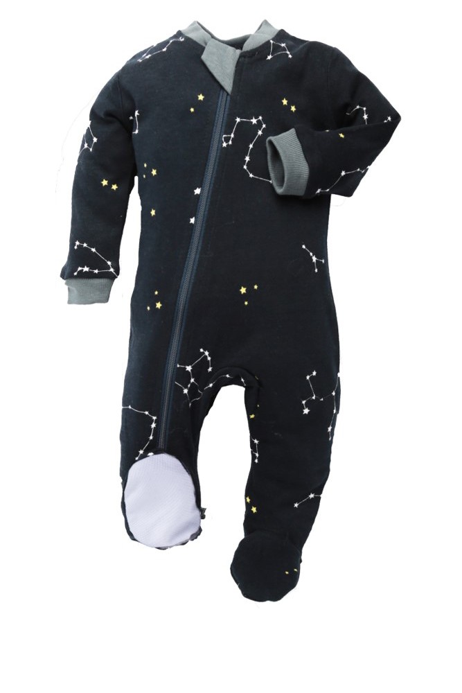 ZippyJamz Organic Baby Footed Sleeper Pajamas w. Inseam Zipper for Easy Changing (Galaxy Love Navy)
