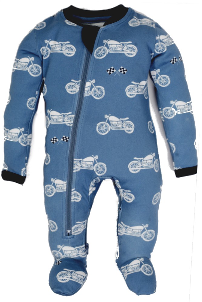 ZippyJamz Organic Baby Footed Sleeper Pajamas w. Inseam Zipper for Easy Changing (Rebel Racer)