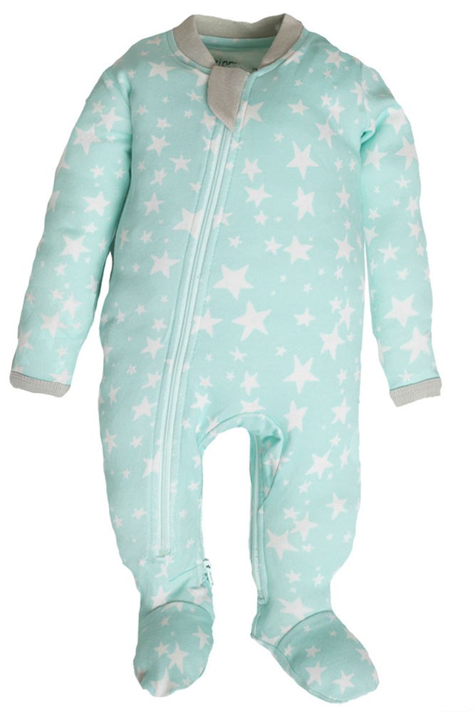 ZippyJamz Organic Baby Footed Sleeper Pajamas w. Inseam Zipper for Easy Changing (Slumber Star)