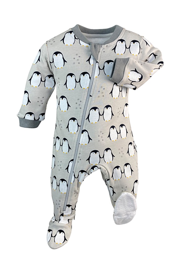 ZippyJamz Organic Baby Footed Sleeper Pajamas w. Inseam Zipper for Easy Changing (Little Emperor)