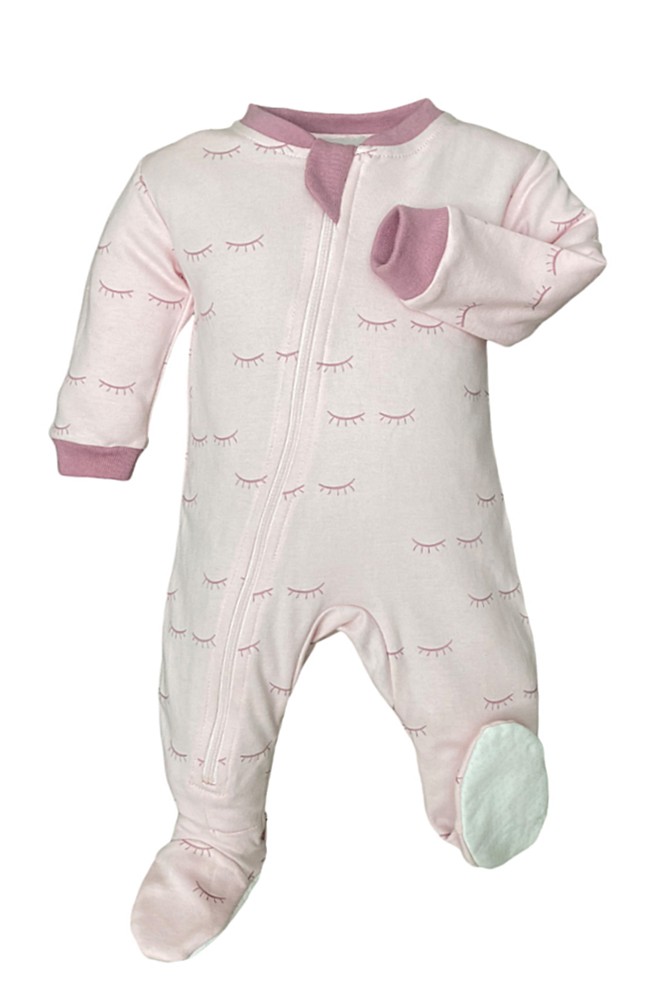 ZippyJamz Organic Baby Footed Sleeper Pajamas w. Inseam Zipper for Easy Changing (Sweet Lashes)