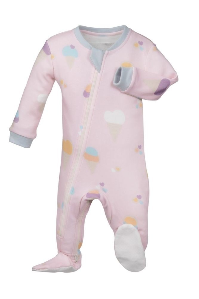 ZippyJamz Organic Baby Footed Sleeper Pajamas w. Inseam Zipper for Easy Changing (Sweet Scoops)