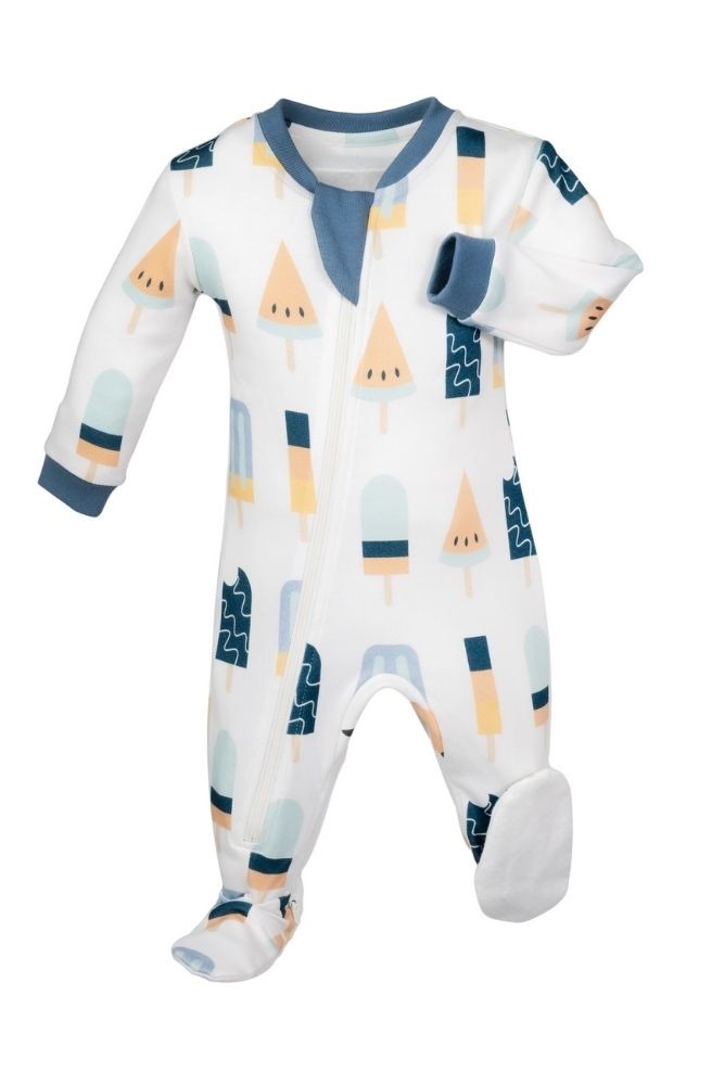 ZippyJamz Organic Baby Footed Sleeper Pajamas w. Inseam Zipper for Easy Changing (Anything is Popscicle)